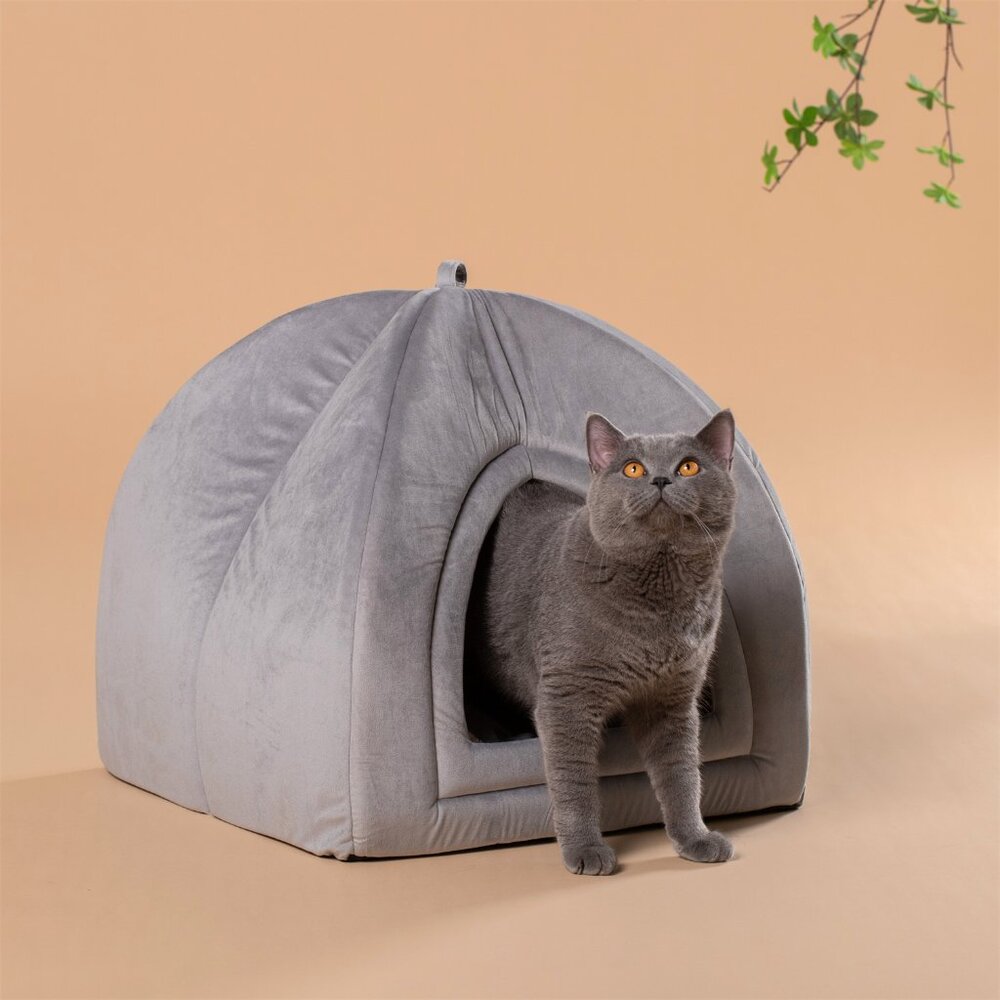 Large Cat Bed - Soft Cat Tent - Grey - 19x19 inches -  New In Original Packaging